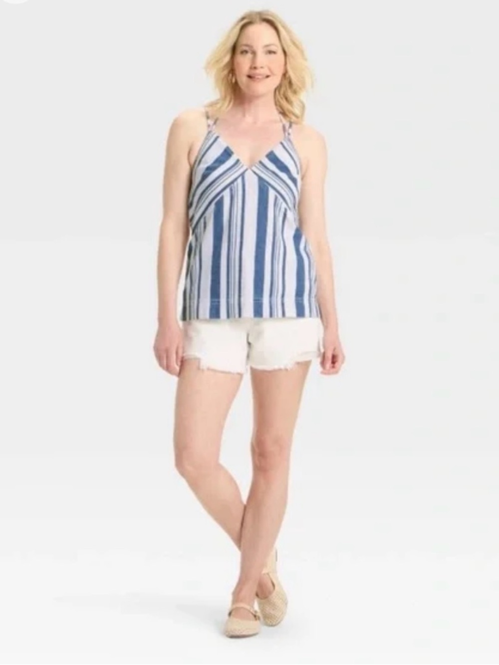 Universal Thread Women’s Denim Duo Strap Striped Top